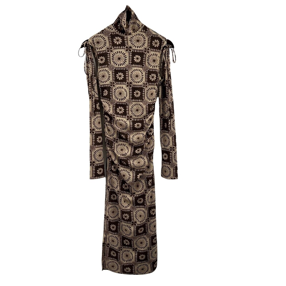 Nanushka Dress Brown Tan Aleid Mesh‎ Jersey Knit Floral Midi Retro Size XS
